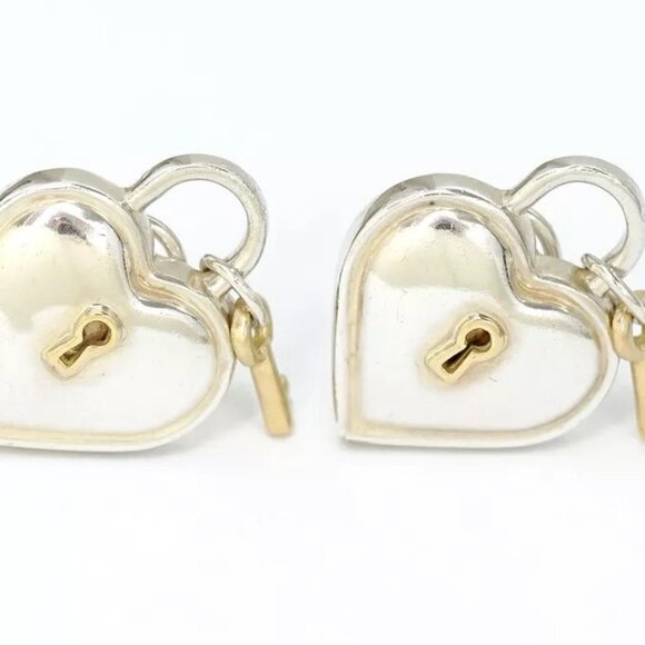 Tiffany & Co. Heart Key Padlock Clip-On Earrings Silver 925 & 18k Gold 750 Auth - Picture 6 of 16